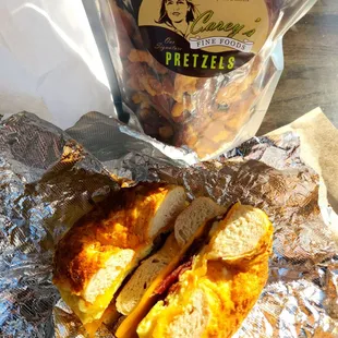 Asiago Bay Bagel with Bacon, Egg, and Cheese