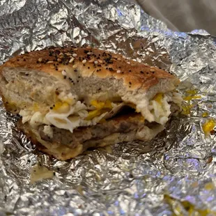 a sandwich wrapped in foil