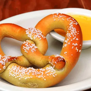 Hot Pretzel w/ Cheese Sauce and Honey-Bourbon Dijon