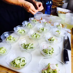 Marinated cucumbers and radish.