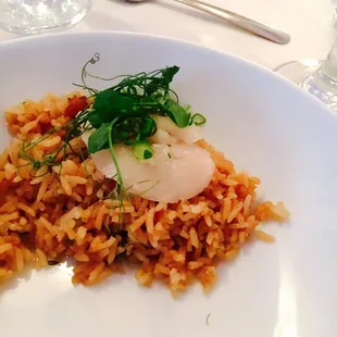 Bacon fried rice with scallop sashimi