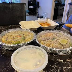 Takeout order- Tom Kha, Pad Thai Dinner Pineapple Basil Fried Rice