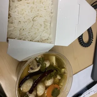 Small Tom Yum Soup with side of rice