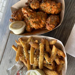 Wings and truffle fries