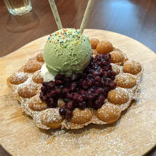 J01. Matcha and Red Bean Egg Puff with Ice Cream