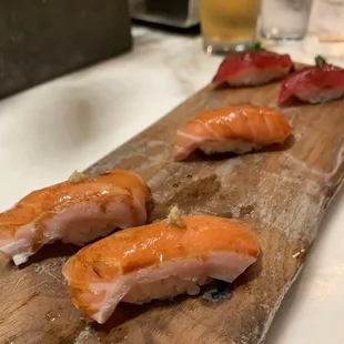 Sake Toro* (left), Sake* (middle), Akami* (right)   My favorite out of these was the Akami