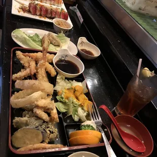 Chocolate city roll, LSU roll, pork dumplings (minus 3 of the 5) and shrimp tempura dinner (minus miso soup)...delicious!