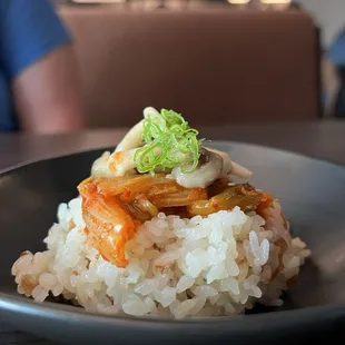 Furikake Rice with kimchi and mushrooms