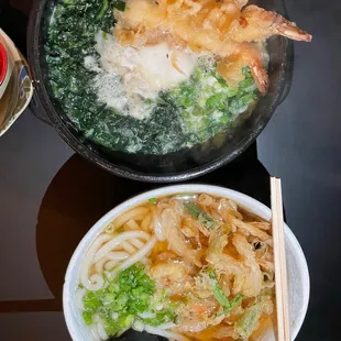 a bowl of soup and a bowl of noodles