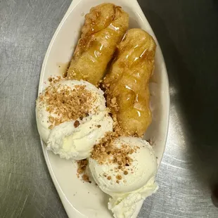 Fried Banana with Coconut Pineapple Ice Cream