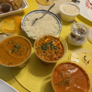 Daal Makhani, Mattar Paneer, Chicken Tikka Masala