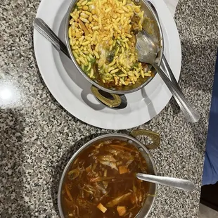 Samosa chaat and a soup