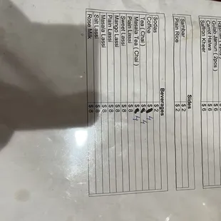 Back page of the menu