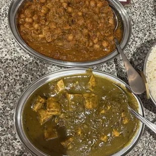 Chana masala and palak paneer