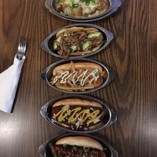 Selection of veggie dogs and the hot dish side