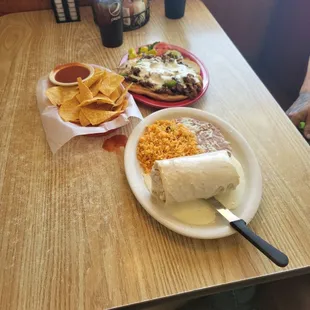 Wet burrito and cheese steak