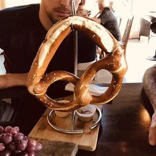 Pretzel with beer cheese and stone ground mustard.
