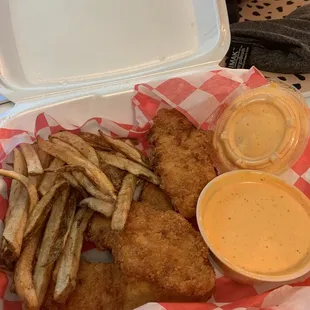 Chicken Tenders w/ fries &amp; hot ranch for dipping
