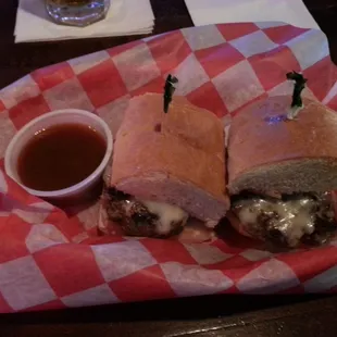 2$ mini burger!  Hot Pepperjack with Black N Gold sauce! Do it!