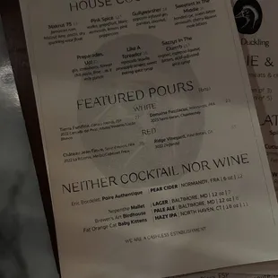 Cocktail menu