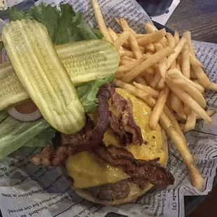 a burger and fries