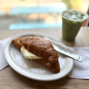 Egg Croissant Egg Sandwich &amp; Matcha Latte