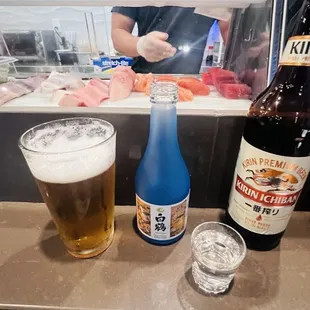 Large Kirin Ichiban and cold hakatsuru sake