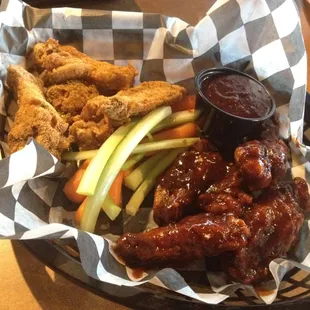 Jamaican jerk wings ... spicy pretty good and dry cranch (cajun and ranch seasoning)