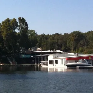a boat docked at a dock