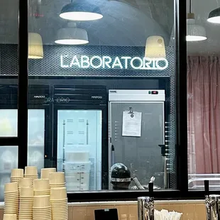 a view of a restaurant through a window