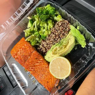 Create Your Own - salmon, lemon, quinoa, broccoli, avocado. Best meal ever!!