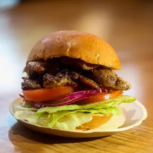 a burger on a plate