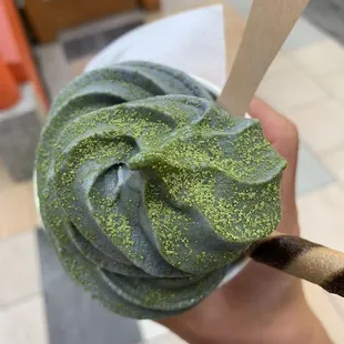 Black Sesame with matcha powder and chocolate stick.