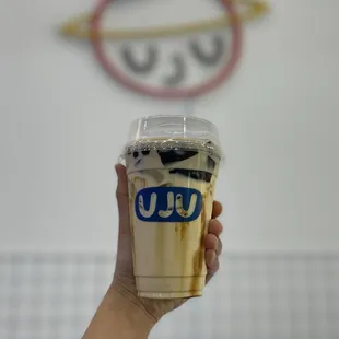 Jasmine Milk Tea with boba and herbal jelly