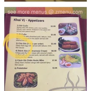 Menu I found online.