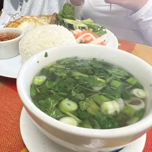 Small bowl broth topped with green onions that came with the grilled pork plate