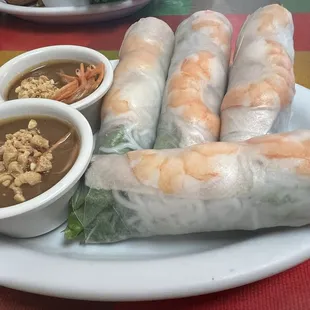 Spring rolls with peanut sauce , yummy!