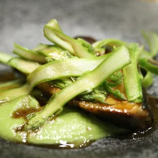 Teriyaki Sautéed Hamachi (Japanese Yellowtail): with French-inspired asparagus cream sauce