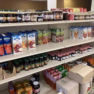 shelves of food and drinks