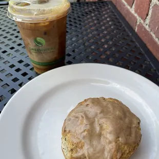 Chai scone and New Orleans iced coffee