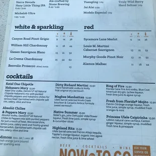 Drink menu