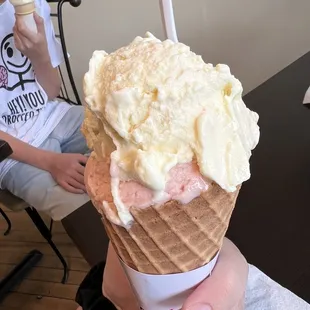 Pineapple upside down and strawberry waffle cone