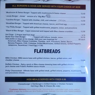 Menu - burgers and dogs