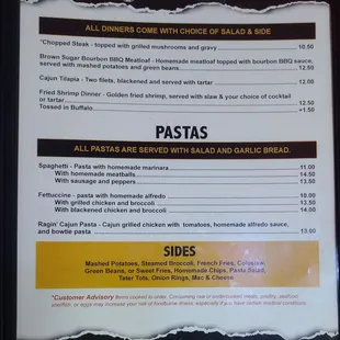 Menu - dinners