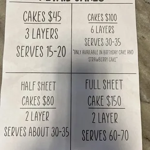 Cake menu.