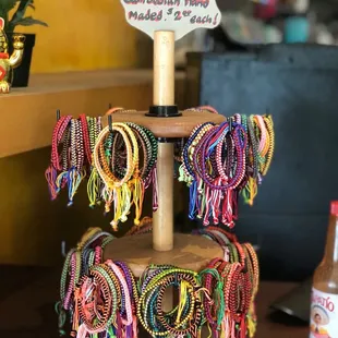 a display of bracelets