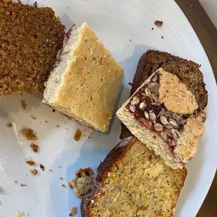 three slices of cake on a plate