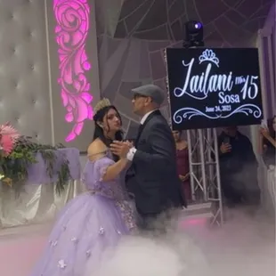 Father/Daughter dance/dancing on clouds /monogram on a 60 inch monitor