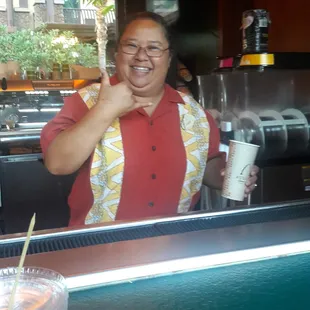 Kona coffee and beautiful Janice  (our barista)