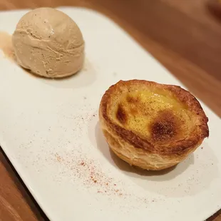 Portuguese Egg Tart dessert served with ice cream